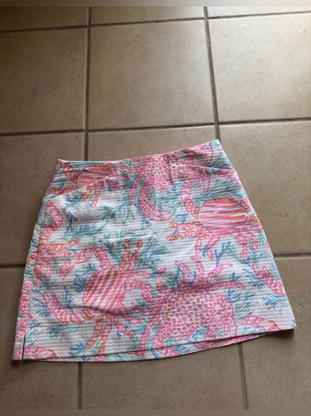 Lilly Pulitzer Pink, Aqua & Coral Crab-Print Textured Mini Skirt